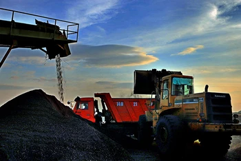 Bốc xúc than sạch tiêu thụ cho các hộ sản xuất ở Công ty tuyển than Cửa Ông.