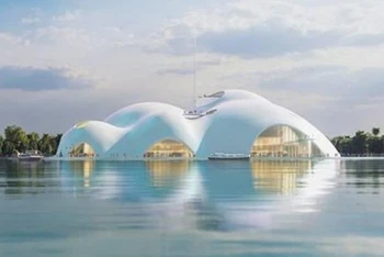 Phối cảnh nhà hát Opera trên mặt hồ Đầm Trị, sát Hồ Tây. (Ảnh: VietnamPlus)