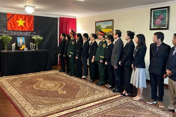 Toàn thể cán bộ nhân viên Đại sứ quán Việt Nam tại Brazil tưởng niệm nguyên Chủ tịch nước Trần Đức Lương. (Ảnh: Đại sứ quán Việt Nam tại Brazil)