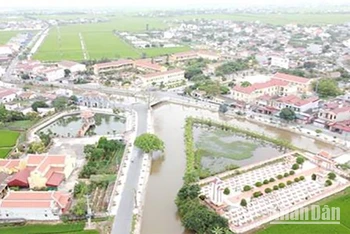 Một góc xã nông thôn mới Xuân Hòa (huyện Xuân Trường, tỉnh Nam Định) nhìn từ trên cao.