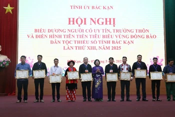 Lãnh đạo tỉnh Bắc Kạn trao Bằng khen tặng cho người có uy tín, trưởng thôn, điển hình tiên tiến. (Ảnh: TUẤN SƠN)