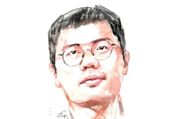 Ký họa chân dung nhà thơ Vĩ Hạ của họa sĩ Đỗ Hoàng Tường.