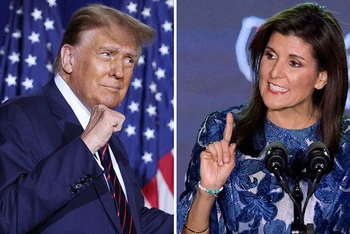 Cựu Đại sứ Mỹ tại Liên hợp quốc Nikki Haley và cựu Tổng thống D.Trump tranh cử tại New Hampshire.