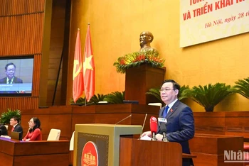 Chủ tịch Quốc hội Vương Đình Huệ phát biểu chỉ đạo Hội nghị. (Ảnh: DUY LINH)