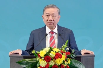 Tổng Bí thư Tô Lâm phát biểu tại Học viện Tổng thống. (Ảnh: TTXVN)