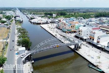 Một góc thị trấn Thứ Mười Một, huyện An Minh, nhìn từ trên cao.