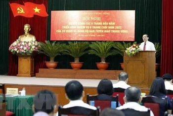 Hội nghị sơ kết công tác 6 tháng đầu năm, triển khai nhiệm vụ 6 tháng cuối năm 2022 của Ban Tuyên giáo Trung ương. (Ảnh: An Đăng/TTXVN) 