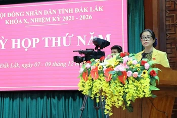 Chủ tịch Hội đồng nhân dân tỉnh Đắk Lắk Huỳnh Thị Chiến Hòa phát biểu khai mạc kỳ họp.