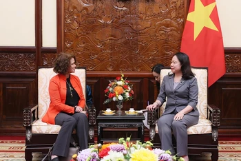 Quyền Chủ tịch nước Võ Thị Ánh Xuân tiếp Giám đốc Quốc gia Ngân hàng Thế giới tại Việt Nam Carolyn Turk. (Ảnh: An Đăng/TTXVN) 