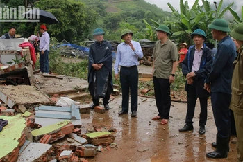 Đồng chí Nguyễn Quốc Trị, Thứ trưởng Nông nghiệp và Phát triển nông thôn kiểm tra tình hình khắc phục thiên tai tại xã Hua Păng, huyện Mộc Châu.