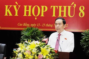 Đồng chí Trần Thanh Mẫn phát biểu ý kiến tại kỳ họp thứ 8, HĐND tỉnh Cao Bằng nhiệm kỳ 2021-2026.
