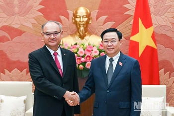 Chủ tịch Quốc hội Vương Đình Huệ và Phó Chủ tịch thứ nhất Thượng viện Thái Lan Singsuk Singpai tại buổi tiếp.