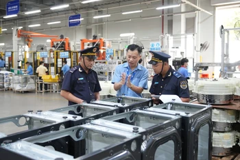 Công chức Cục Hải quan Đồng Nai kiểm tra hàng hóa xuất nhập khẩu. (Ảnh: Đỗ Phòng)
