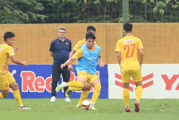 Huấn luyện viên Philippe Troussier đốc thúc các học trò trên sân tập. (Ảnh: VFF)