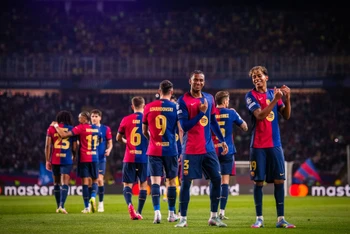 Các cầu thủ Barca ăn mừng chiến thắng đậm đà. (Ảnh: Barcelona FC)