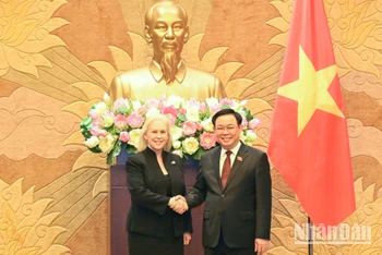Chủ tịch Quốc hội Vương Đình Huệ và Thượng Nghị sĩ Kirsten Gillibrand tại buổi tiếp.