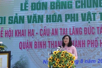 Phó Chủ tịch UBND Thành phố Hồ Chí Minh Phan Thị Thắng phát biểu tại buổi lễ.