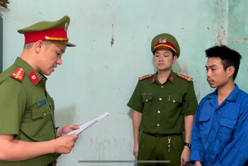 Đối tượng Nguyễn Thế Anh tại cơ quan Công an.