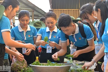 Ca sĩ Ngô Lan Hương (thứ 3 từ trái sang) và các đại biểu Hành trình chuẩn bị "Bữa ăn cho em".