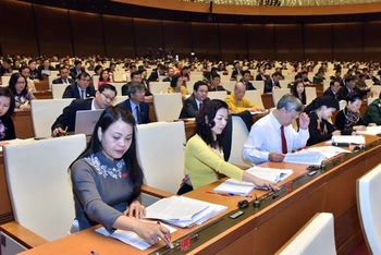 Các đại biểu Quốc hội nhấn nút biểu quyết, sáng ngày 20-11 (Ảnh: Duy Linh).