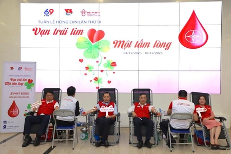 Lãnh đạo Tập đoàn Điện lực Việt Nam (EVN) hiến máu tình nguyện tại sự kiện.