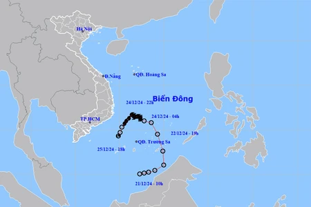 Trong 12 giờ tới, vùng áp thấp tiếp tục di chuyển theo hướng Tây Nam suy yếu và tan dần.