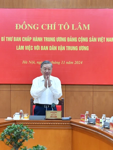 Tổng Bí thư Tô Lâm làm chủ trì cuộc làm việc với Ban Dân vận Trung ương.