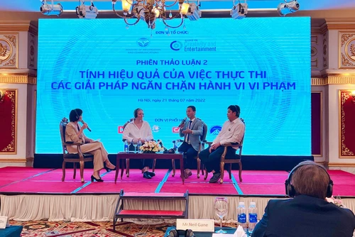 Tổng Giám đốc Thủ đô Multimedia Nguyễn Ngọc Hân trình bày giải pháp công nghệ giúp ngăn chặn vi phạm bản quyền nội dung số. 