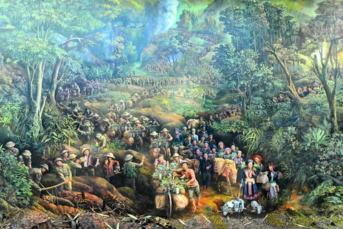 Trích đoạn Toàn dân ra trận trong bức tranh panorama tái hiện Chiến thắng lịch sử Điện Biên Phủ. Ảnh: Đăng Khoa