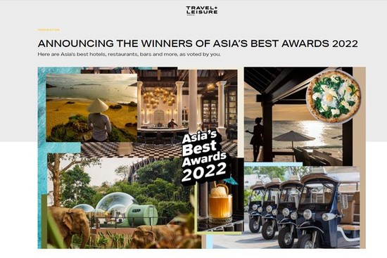 Travel+Leisure ấn bản Đông Nam Á đã công bố các giải thưởng của Asia's Best Awards 2022 (Ảnh chụp màn hình) 