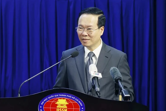 Chủ tịch nước Võ Văn Thưởng phát biểu tại buổi lễ. (Ảnh: TTXVN)