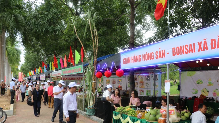 Nhiều gian hàng của huyện Kbang tham gia hội chợ.