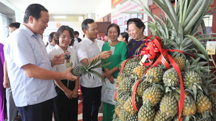 Các đại biểu tham quan gian trưng bày sản phẩm dứa Lạng Giang.