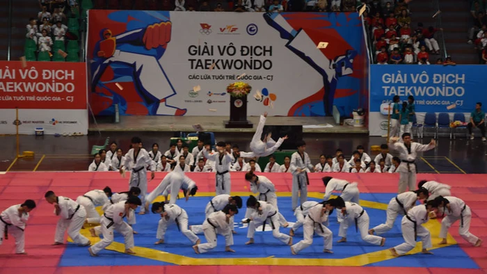 Đội tuyển Taekwondo Việt Nam biểu diễn tại lễ khai mạc.