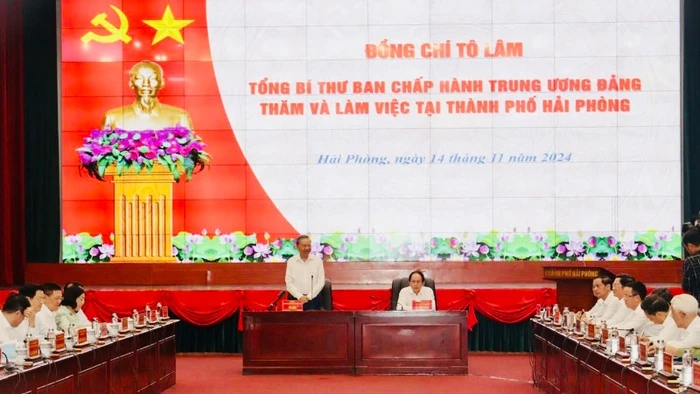 Tổng Bí thư Tô Lâm cùng đoàn công tác Trung ương làm việc với Thành ủy Hải Phòng.