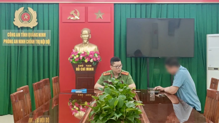 Cơ quan Công an làm việc với trường hợp vi phạm.