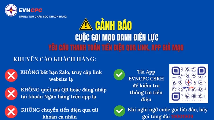 Cảnh báo lừa đảo của Điện lực Miền trung.