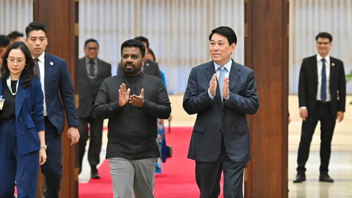 Chủ tịch nước Lương Cường và Tổng thống Sri Lanka Anura Kumara Dissanayaka tới dự buổi chiêu đãi.