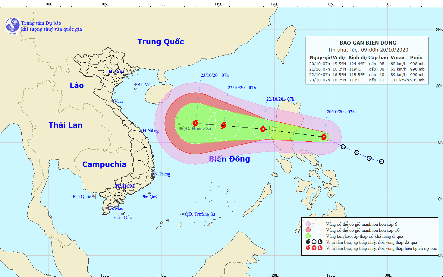Dự báo hướng đi của bão Seudel phát lúc 9 giờ sáng 20-10 (Ảnh: kttv.gov.vn).
