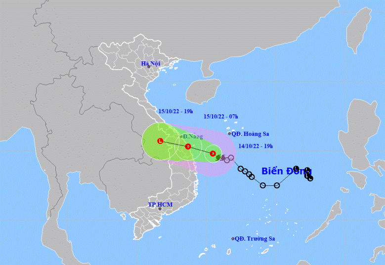 Vị trí và hướng di chuyển của áp thấp nhiệt đới (suy yếu từ bão số 5). (Nguồn: nchmf.gov.vn)