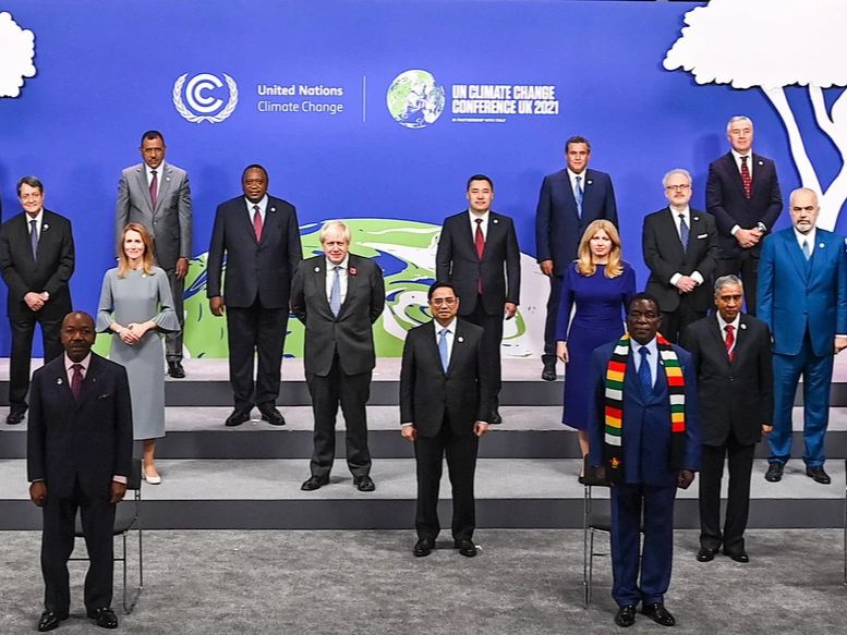 Thủ tướng Phạm Minh Chính và các nhà lãnh đạo thế giới tại Hội nghị thượng đỉnh về biến đổi khí hậu của Liên Hợp Quốc năm 2021 (Nguồn: VGP)