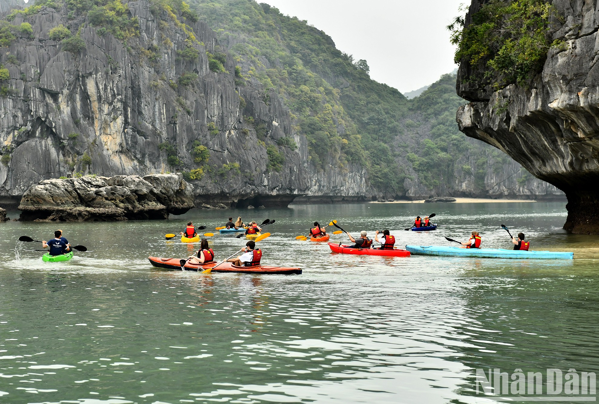  Du khách thỏa thích chèo thuyền kayak khám phá hang động kỳ thú của vịnh Lan Hạ.