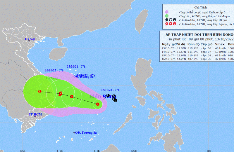Áp thấp nhiệt đới giật cấp 8 trên Biển Đông