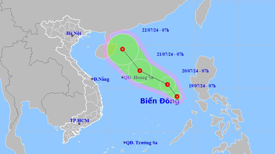 Vị trí và hướng di chuyển của áp thấp nhiệt đới. (Nguồn: nchmf.gov.vn)