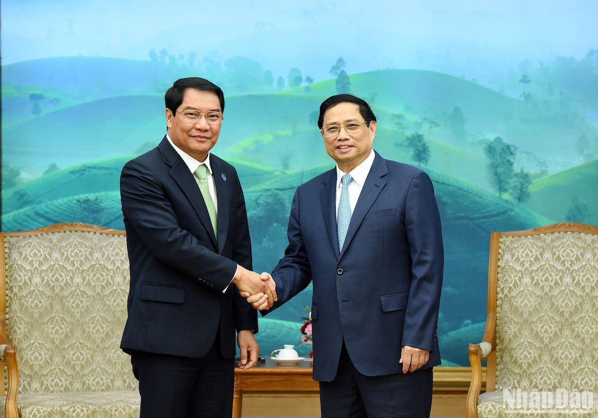 Thủ tướng Phạm Minh Chính đón Đô trưởng Vientiane (Lào) Atsaphangthong Siphandone.