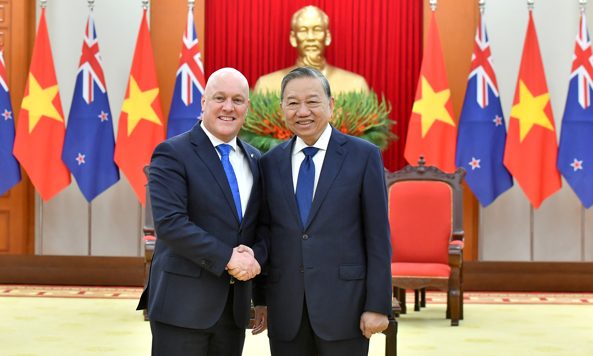 Tổng Bí thư Tô Lâm tiếp Thủ tướng New Zealand Christopher Luxon.