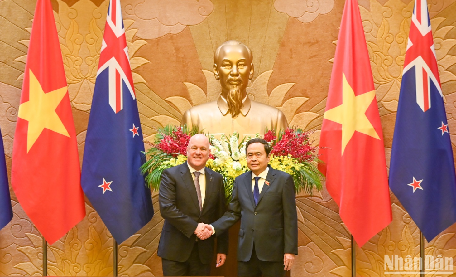 Chủ tịch Quốc hội Trần Thanh Mẫn và Thủ tướng New Zealand Christopher Luxon tại buổi hội kiến.