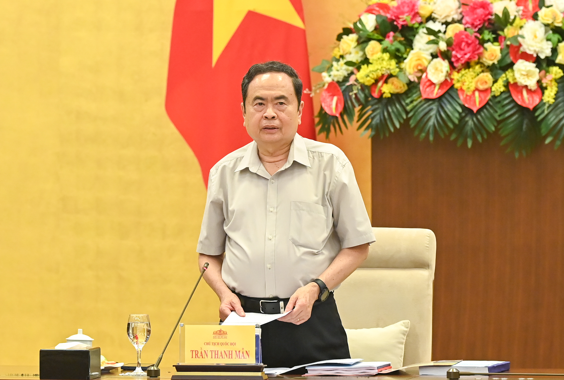 Chủ tịch Quốc hội Trần Thanh Mẫn phát biểu khai mạc, gợi mở các nội dung thảo luận tại buổi làm việc.