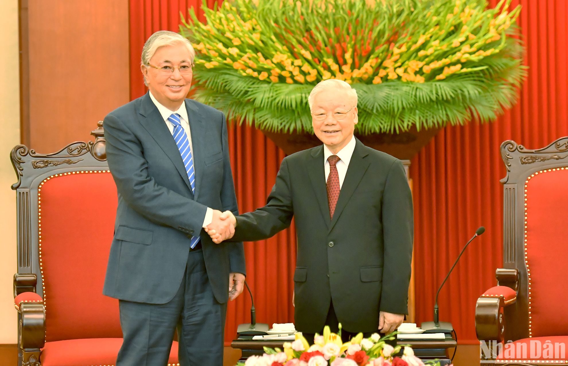 Tổng Bí thư Nguyễn Phú Trọng tiếp Tổng thống Cộng hòa Kazakhstan Kassym-Jomart Tokayev.