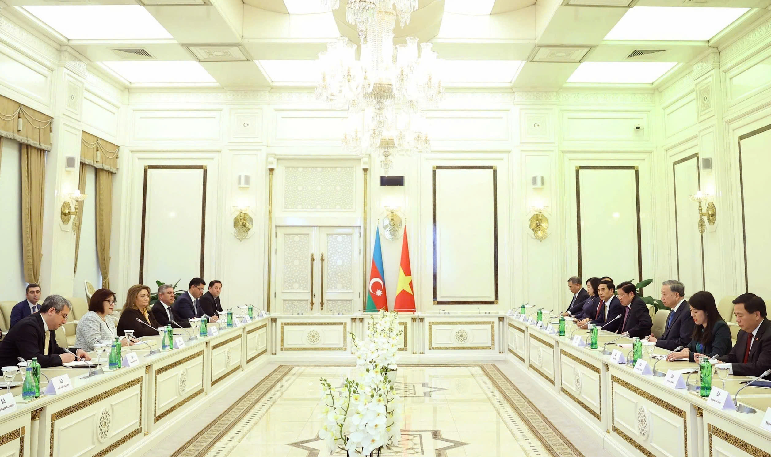 Tổng Bí thư Tô Lâm hội kiến Chủ tịch Quốc hội Azerbaijan Sahiba Gafarova. (Ảnh: Thống Nhất/ TTXVN)